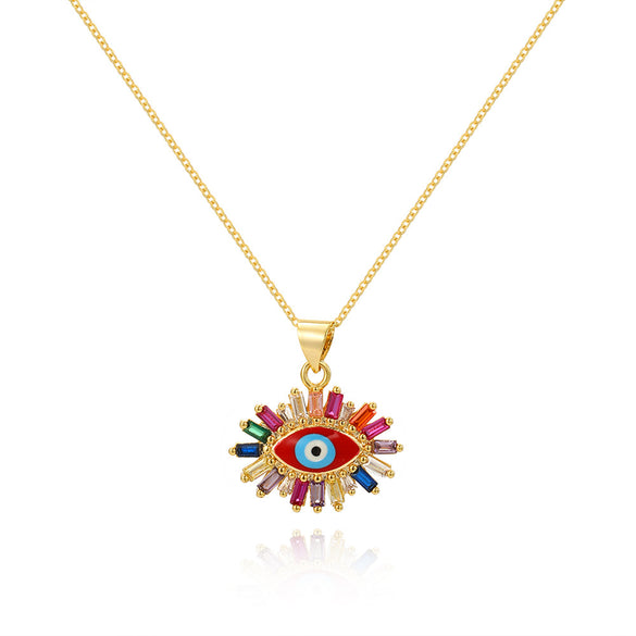 Ig Style Devil's Eye Brass Enamel Plating Inlay Zircon 18k Gold Plated Pendant Necklace