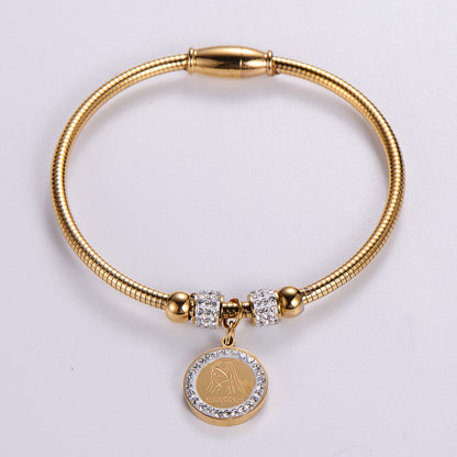 Vintage Style Ethnic Style Simple Style Pentagram Bear Stainless Steel Beaded Plating Inlay Rhinestones 18k Gold Plated Bangle