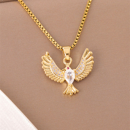 Sweet Cross Little Bear Flower Stainless Steel Enamel Plating Inlay Artificial Diamond 18k Gold Plated Pendant Necklace