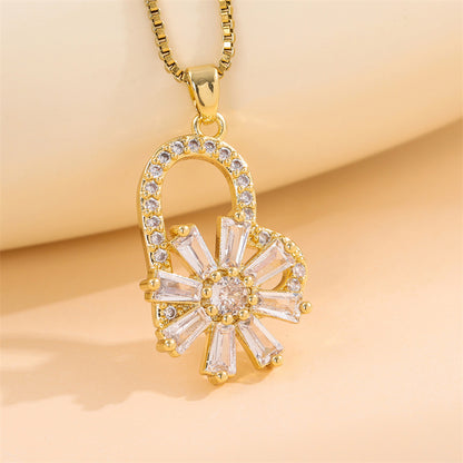 Sweet Cross Little Bear Flower Stainless Steel Enamel Plating Inlay Artificial Diamond 18k Gold Plated Pendant Necklace