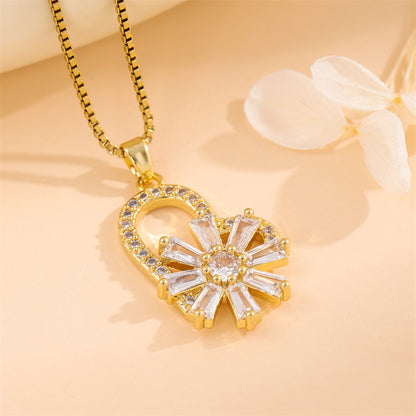 Sweet Cross Little Bear Flower Stainless Steel Enamel Plating Inlay Artificial Diamond 18k Gold Plated Pendant Necklace