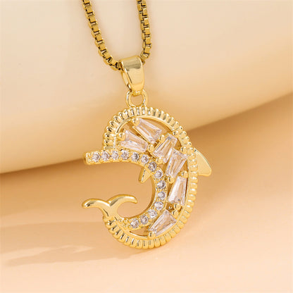 Sweet Cross Little Bear Flower Stainless Steel Enamel Plating Inlay Artificial Diamond 18k Gold Plated Pendant Necklace