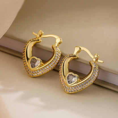 1 Pair Sweet Simple Style Heart Shape Plating Inlay Copper Zircon 18k Gold Plated Earrings