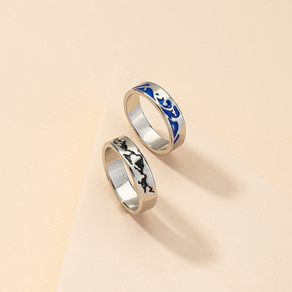 Streetwear Mountain Sea Wave Alloy White Gold Plated Couple Rings