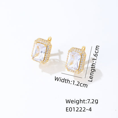 1 Pair Elegant Retro Luxurious Square Plating Inlay Copper Zircon White Gold Plated Gold Plated Ear Studs