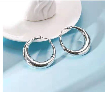 1 Pair Simple Style Classic Style Round Solid Color Stainless Steel Earrings