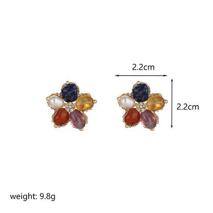 1 Pair Retro Flower Plating Inlay Copper Zircon 18k Gold Plated Ear Studs