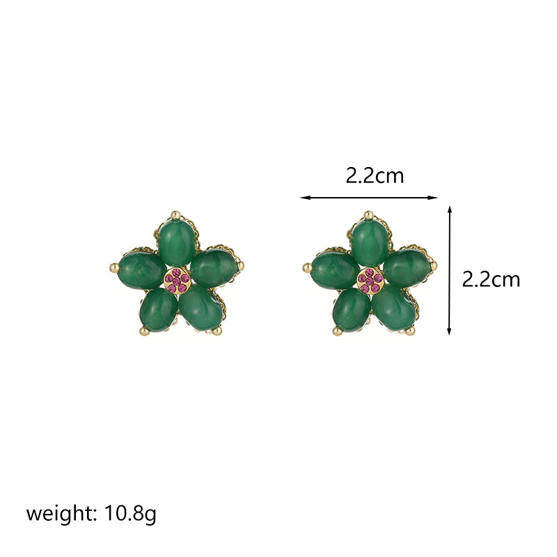 1 Pair Retro Flower Plating Inlay Copper Zircon 18k Gold Plated Ear Studs