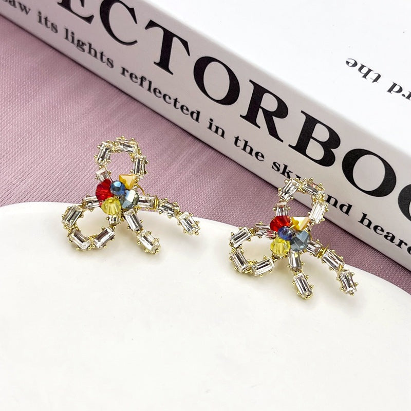 1 Pair Simple Style Bow Knot Inlay Alloy Zircon Ear Studs