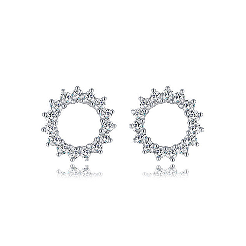 1 Pair Streetwear Star Moon Inlay Sterling Silver Copper Zircon Ear Studs