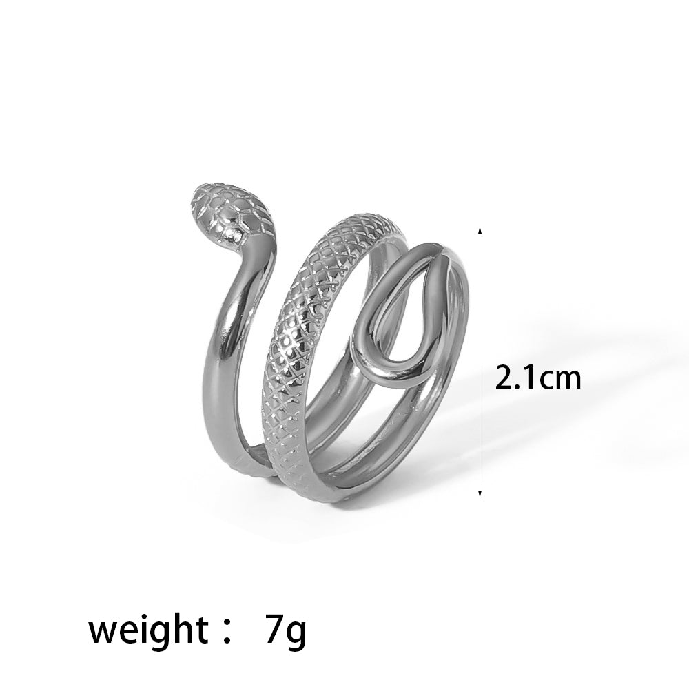 Retro Circle Heart Shape Snake Stainless Steel Plating 18k Gold Plated Open Rings