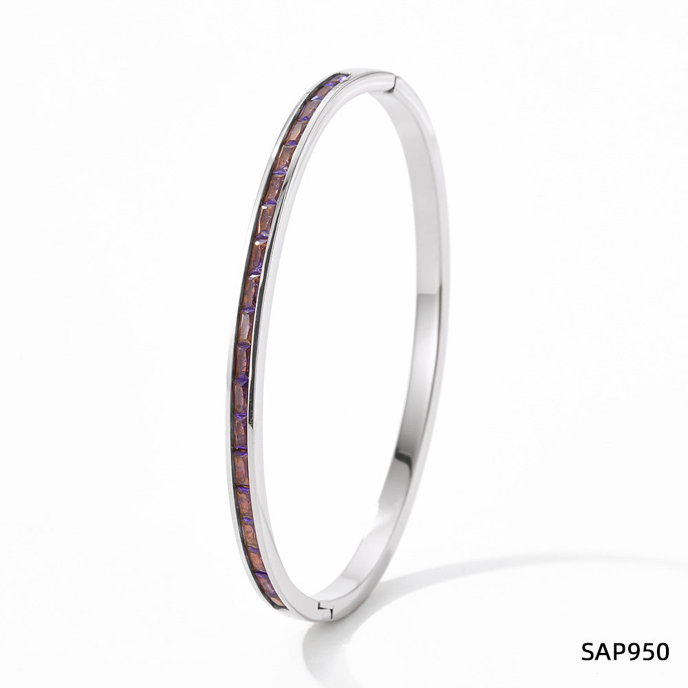 Lady Geometric Stainless Steel Plating Inlay Zircon Bangle