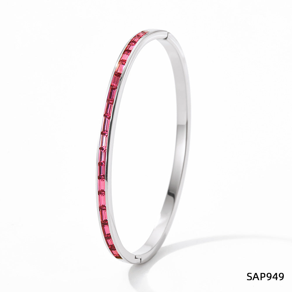 Lady Geometric Stainless Steel Plating Inlay Zircon Bangle