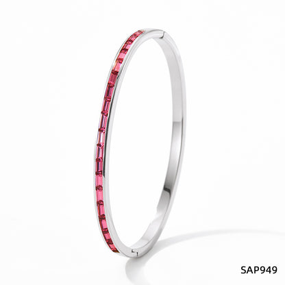 Lady Geometric Stainless Steel Plating Inlay Zircon Bangle