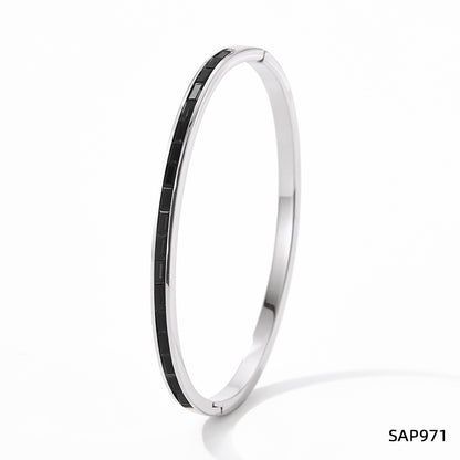 Lady Geometric Stainless Steel Plating Inlay Zircon Bangle