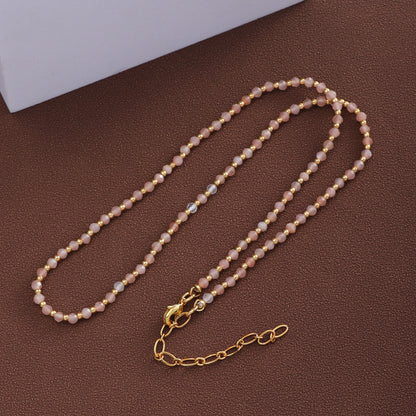 Elegant Vacation Streetwear Round Natural Stone Stone Copper Beaded Plating 18k Gold Plated Necklace