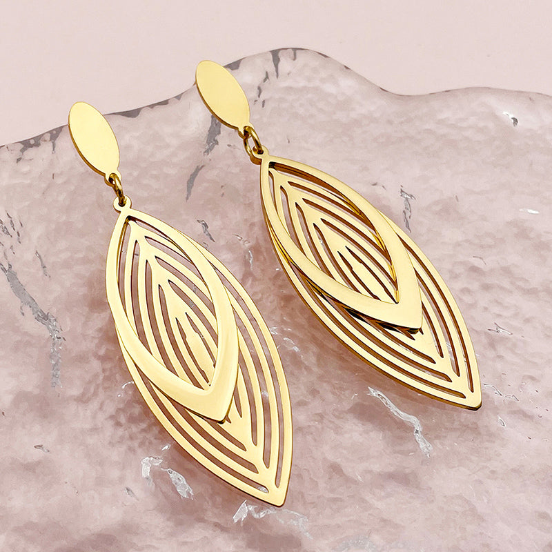 1 Pair Simple Style Leaf Plating Hollow Out Stainless Steel Gold Plated Drop Earrings