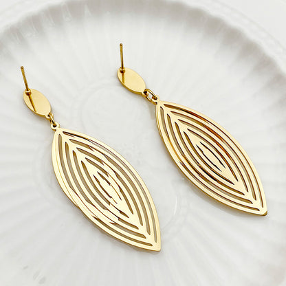 1 Pair Simple Style Leaf Plating Hollow Out Stainless Steel Gold Plated Drop Earrings