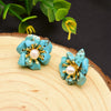 1 Pair Retro Flower Plating Inlay Copper Natural Stone Pearl 18k Gold Plated Ear Studs