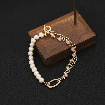 Retro Lady Solid Color Freshwater Pearl Beaded Plating 18k Gold Plated Bracelets