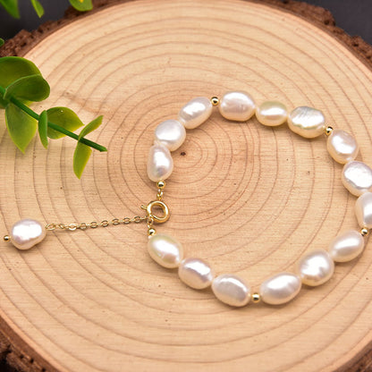 Retro Lady Solid Color Freshwater Pearl Beaded Plating 18k Gold Plated Bracelets