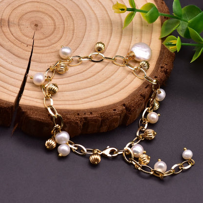 Retro Lady Solid Color Freshwater Pearl Beaded Plating 18k Gold Plated Bracelets