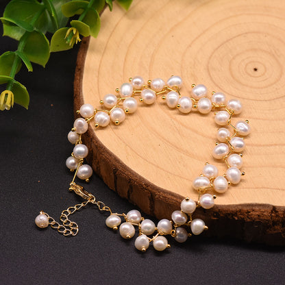 Retro Lady Solid Color Freshwater Pearl Beaded Plating 18k Gold Plated Bracelets