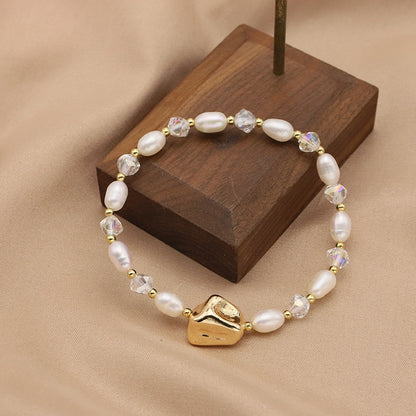 Retro Lady Solid Color Freshwater Pearl Beaded Plating 18k Gold Plated Bracelets