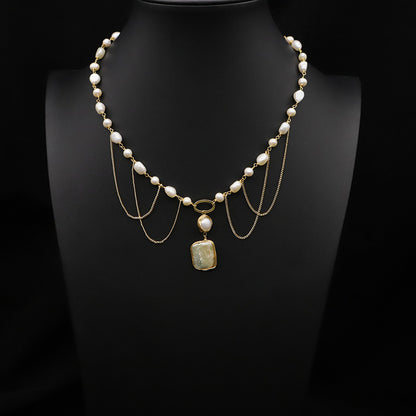 Original Design Geometric Freshwater Pearl Copper Plating 18k Gold Plated Necklace