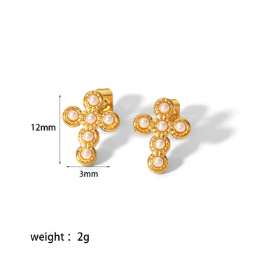 1 Pair Simple Style Cross Moon Polishing Plating Inlay Stainless Steel Zircon 18k Gold Plated Ear Studs