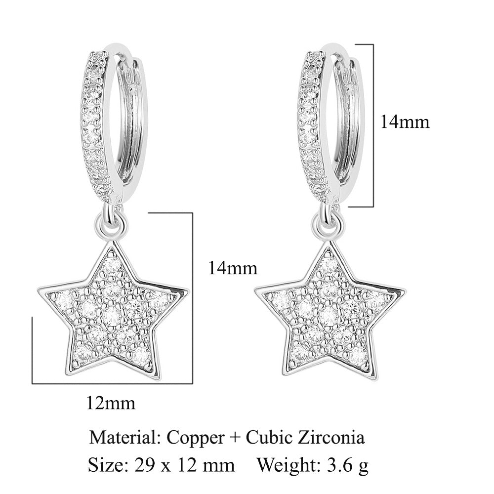 1 Pair Simple Style Star Inlay Copper Zircon Drop Earrings