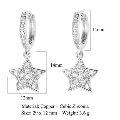 1 Pair Simple Style Star Inlay Copper Zircon Drop Earrings