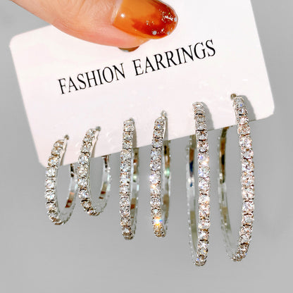 1 Set Modern Style Round Inlay Alloy Rhinestones Earrings