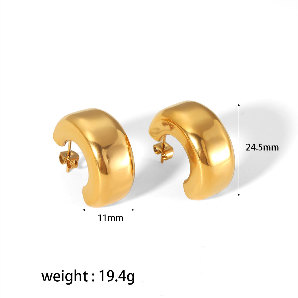 1 Pair Simple Style Semicircle Polishing Plating Stainless Steel 18k Gold Plated Ear Studs