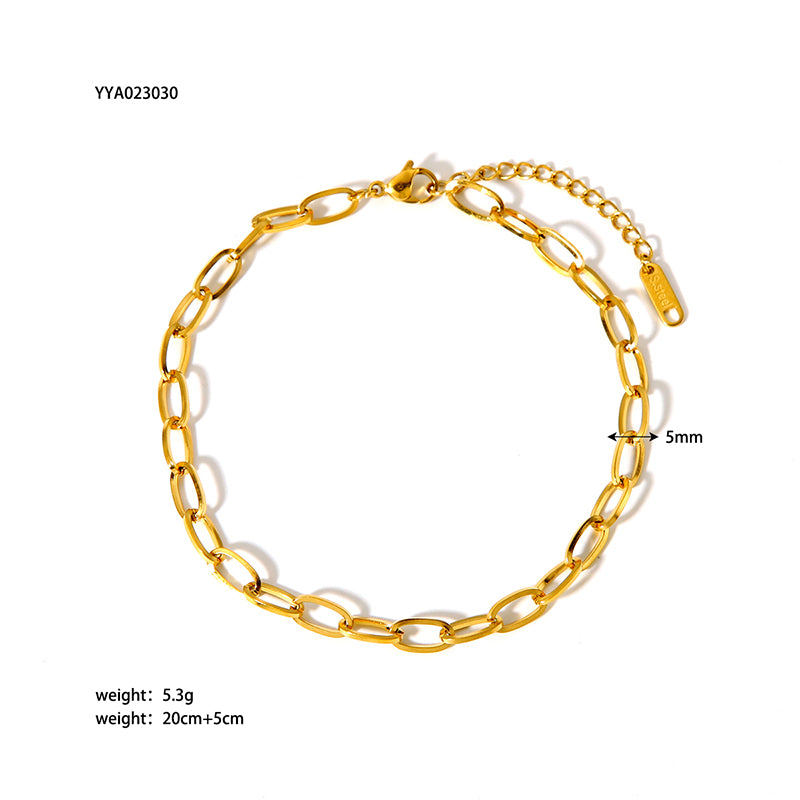 Modern Style British Style Solid Color 18k Gold Plated Stainless Steel Wholesale Anklet