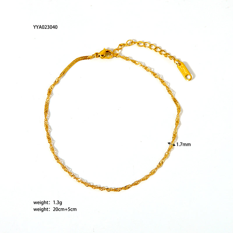 Modern Style British Style Solid Color 18k Gold Plated Stainless Steel Wholesale Anklet