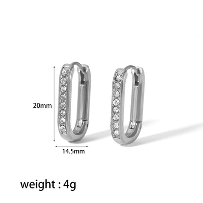 1 Pair Casual Oval Polishing Plating Inlay Stainless Steel Zircon 18k Gold Plated Earrings