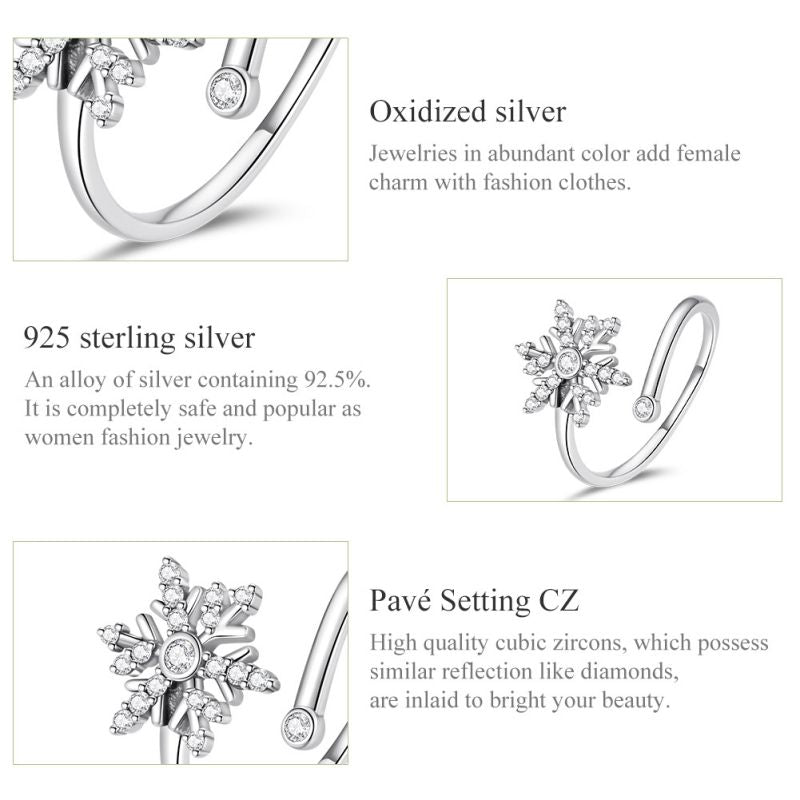 Cute Snowflake Sterling Silver Inlay Zircon Open Rings