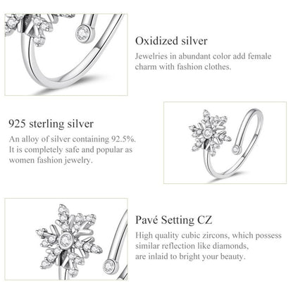 Cute Snowflake Sterling Silver Inlay Zircon Open Rings