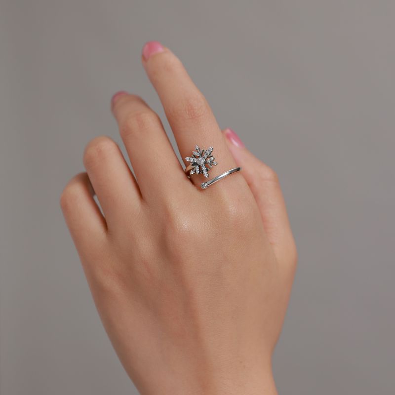 Cute Snowflake Sterling Silver Inlay Zircon Open Rings