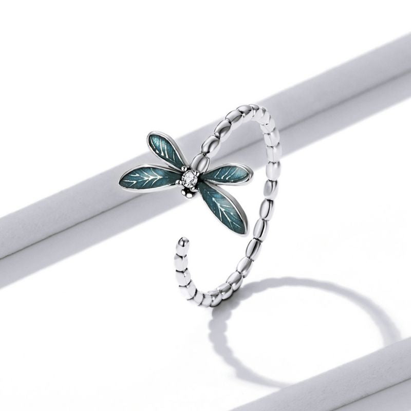 Vacation Dragonfly Sterling Silver Inlay Zircon Open Rings