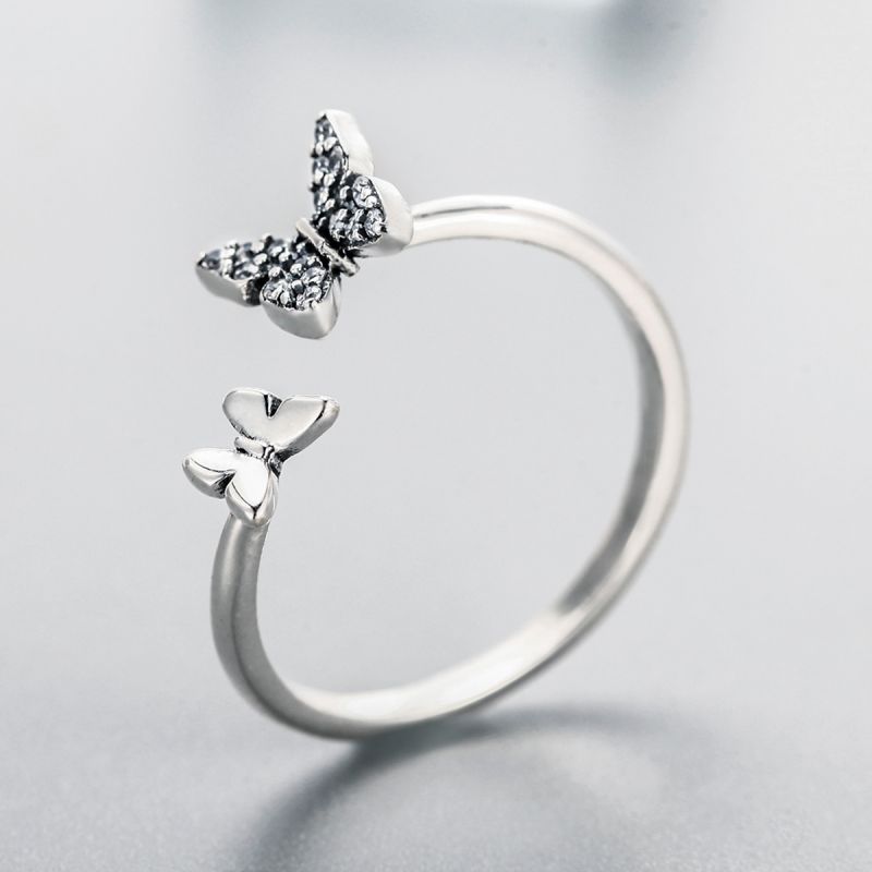 Casual Butterfly Sterling Silver Inlay Zircon Open Rings