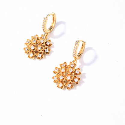 1 Pair Casual Sweet Flower Plating Inlay Copper Zircon Gold Plated Drop Earrings