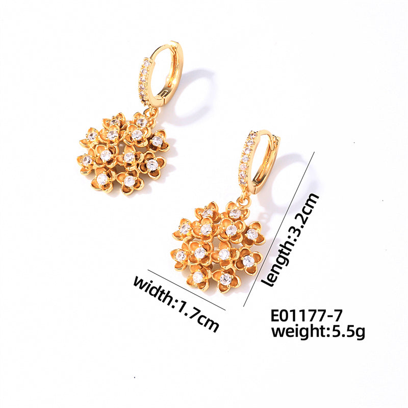 1 Pair Casual Sweet Flower Plating Inlay Copper Zircon Gold Plated Drop Earrings