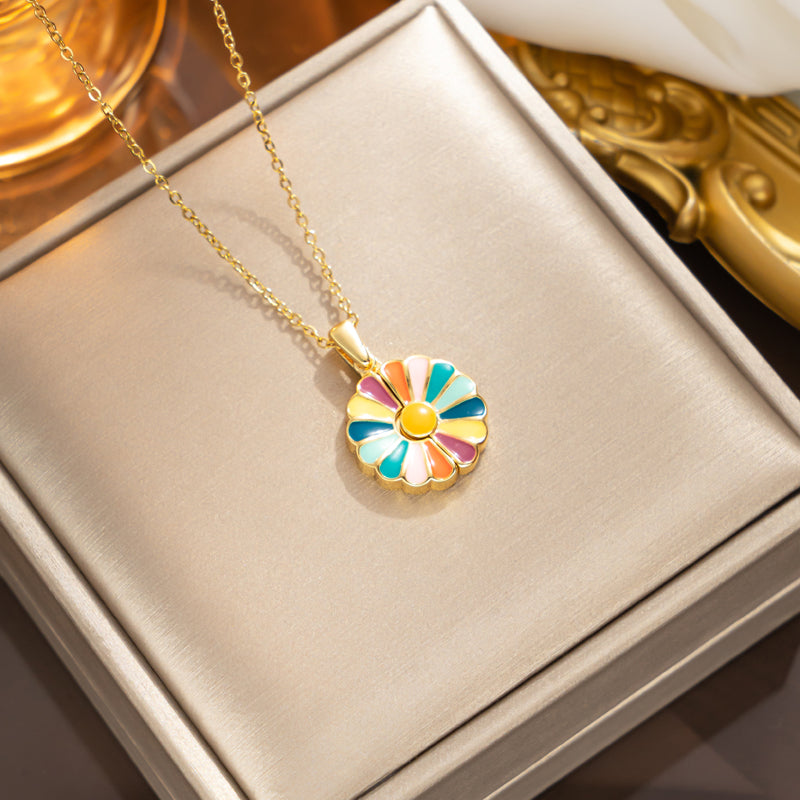 Cute Daisy Steel Enamel Titanium Steel 18k Gold Plated Women's Pendant Necklace