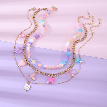 Modern Style Star Butterfly Alloy Plating Kid's Necklace