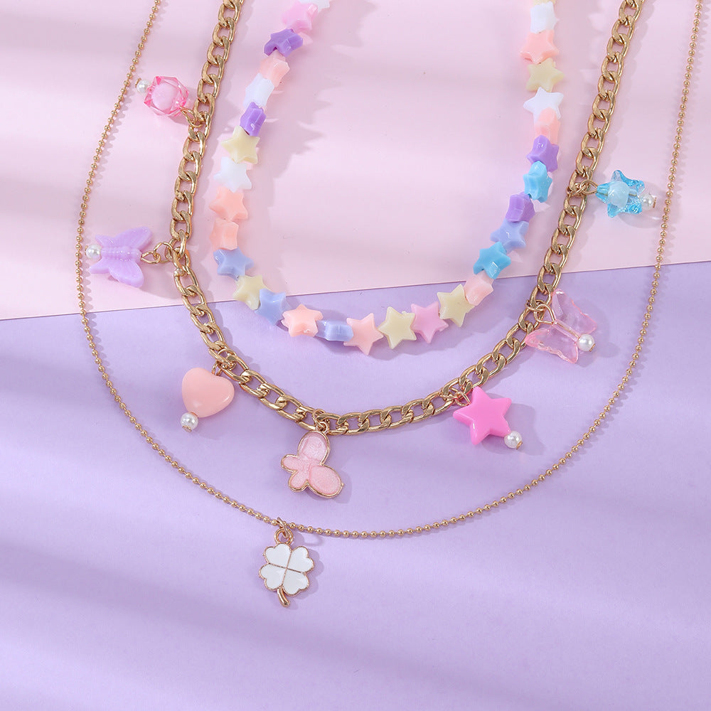 Modern Style Star Butterfly Alloy Plating Kid's Necklace