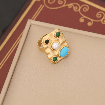 Bohemian Commute Irregular Stainless Steel Plating Inlay Turquoise Opal Rings Earrings Necklace