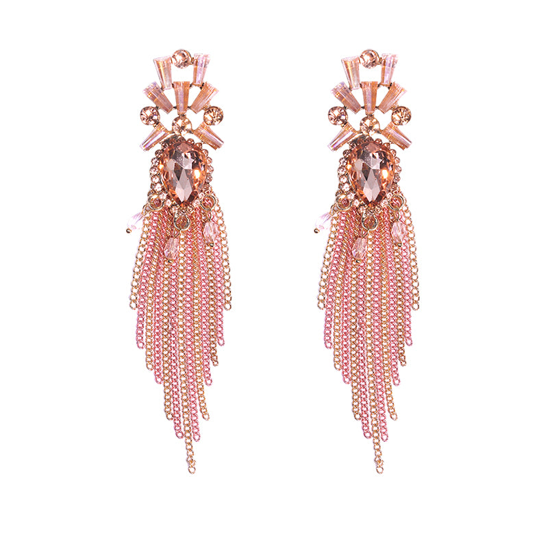 1 Pair Lady Tassel Inlay Alloy Rhinestones Drop Earrings