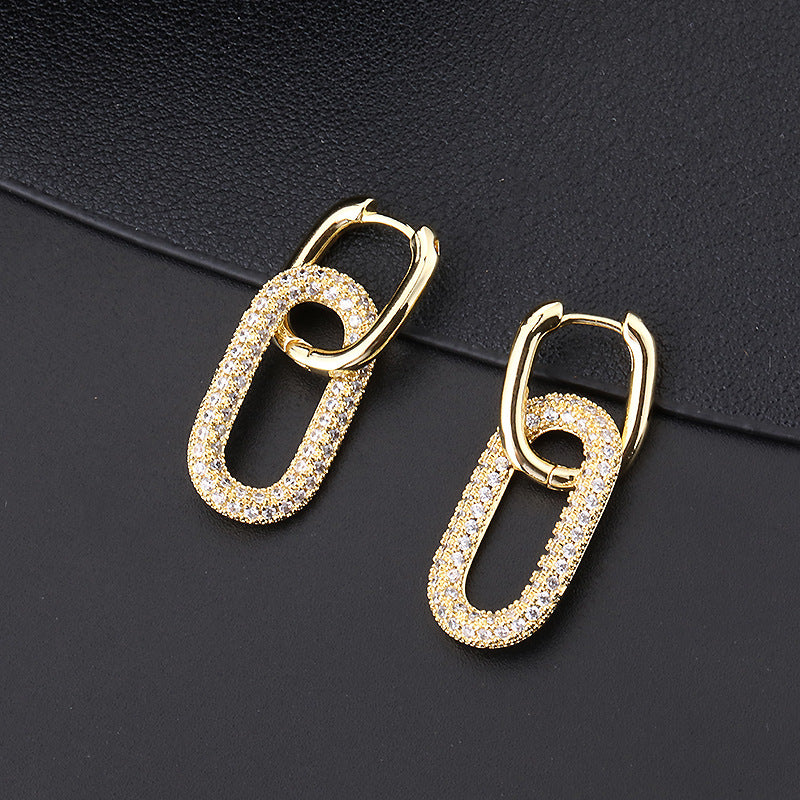 1 Pair Ig Style Simple Style Oval Plating Inlay Copper Zircon 18k Gold Plated Drop Earrings